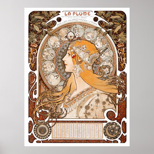 Plume Zodiac Woman by Alphonse Mucha  Art Nouveau Poster