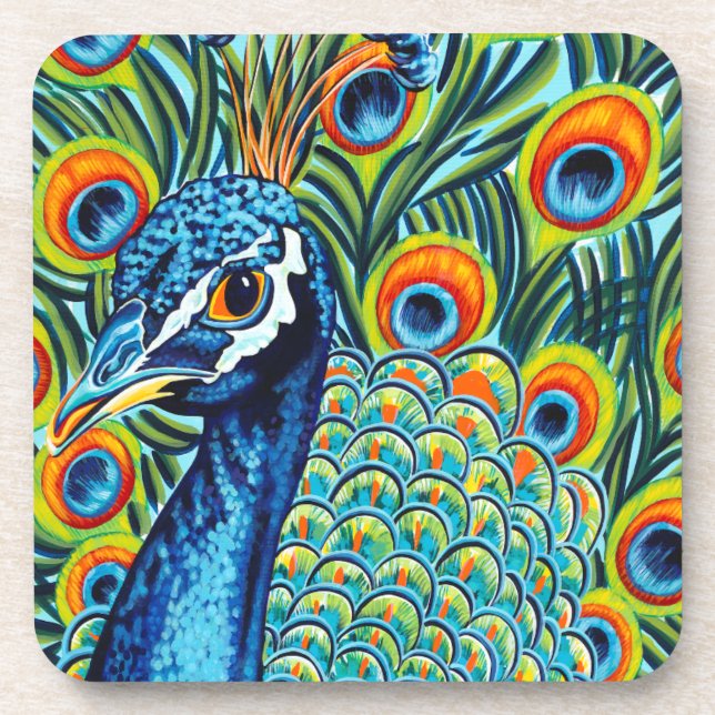 Plumed Peacock I Drink Coaster (Front)