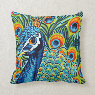 Plumed Peacock I Throw Pillow