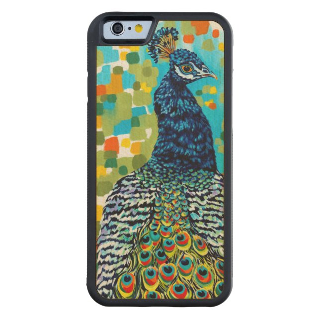 Plumed Peacock II Carved Wood iPhone Case (Back)