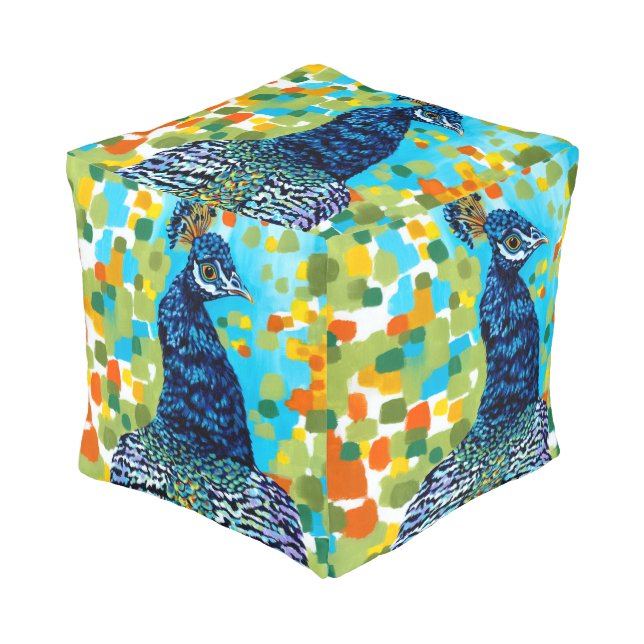 Plumed Peacock II Pouf (Angled Front)
