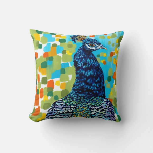 Plumed Peacock II Throw Pillow (Front)
