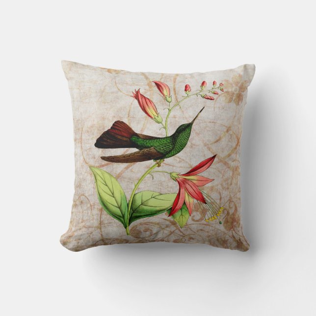 Plumeleteer Hummingbird Vintage Grunge Pillow (Front)
