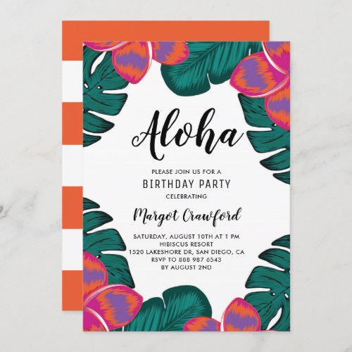 Plumeria and Greenery Tropical Birthday Party Invitation