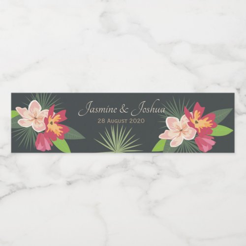 Plumeria and tropical leaves personalize water bottle label