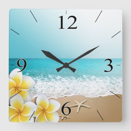 Plumeria Beach Tropical Island Square Wall Clock