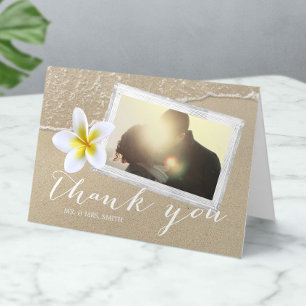 Plumeria Beach Wedding Photo Thank You Card