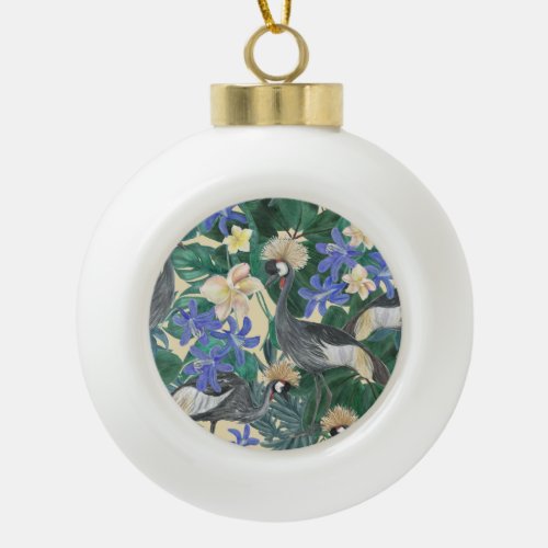 Plumeria Blue Flowers Watercolor Seamless Ceramic Ball Christmas Ornament
