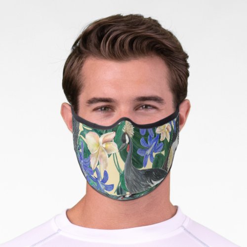 Plumeria Blue Flowers Watercolor Seamless Premium Face Mask