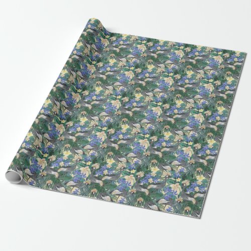 Plumeria Blue Flowers Watercolor Seamless Wrapping Paper