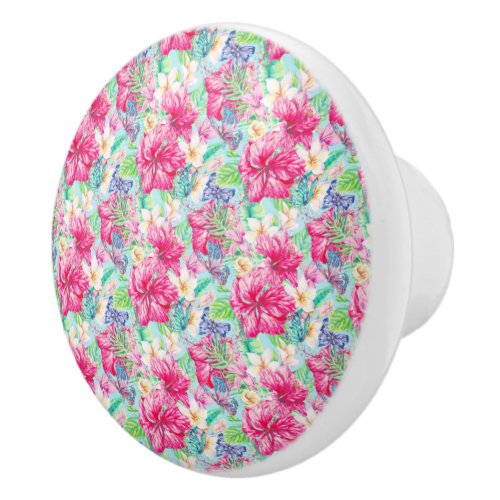  Plumeria Chinese Hibiscus Foliage Butterflies Ceramic Knob