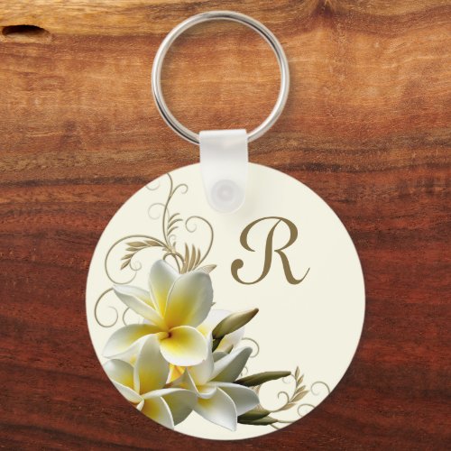 Plumeria Flourish Monogram Initial Keychain