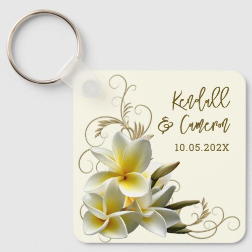 Plumeria Flourish Wedding Favor Keychain