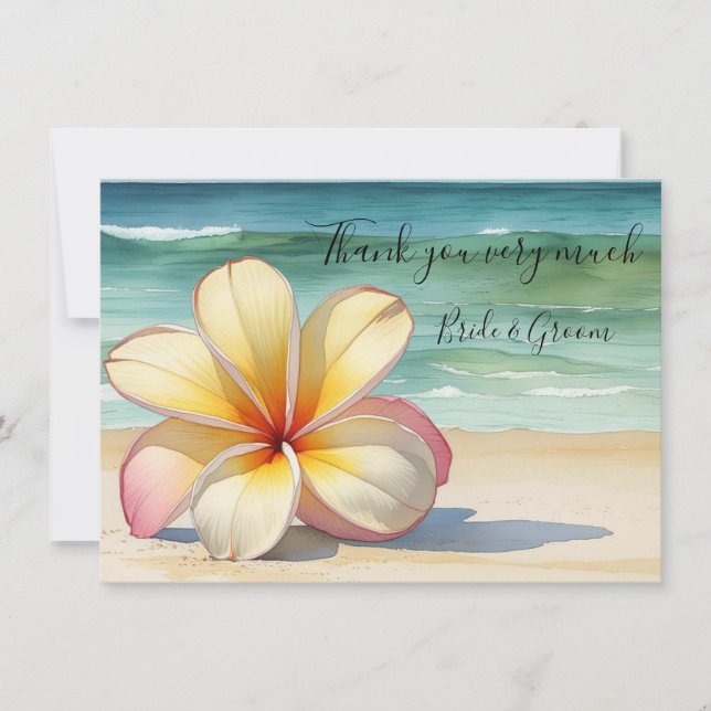 Plumeria Flower on sand thank you card (Front)