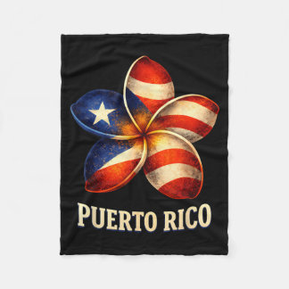 Plumeria Flower Puerto Rico Pride Flag Fleece Blanket