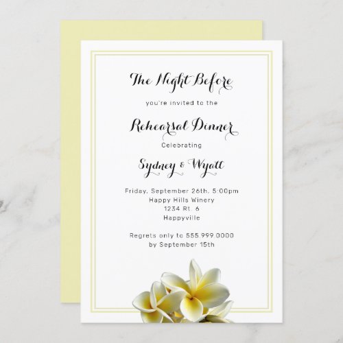 Plumeria Flower Yellow Rehearsal Dinner Invitation