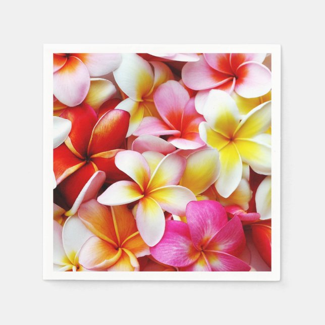 Plumeria Flowers Hawaiian Frangipani Floral Paper Napkins (Front)