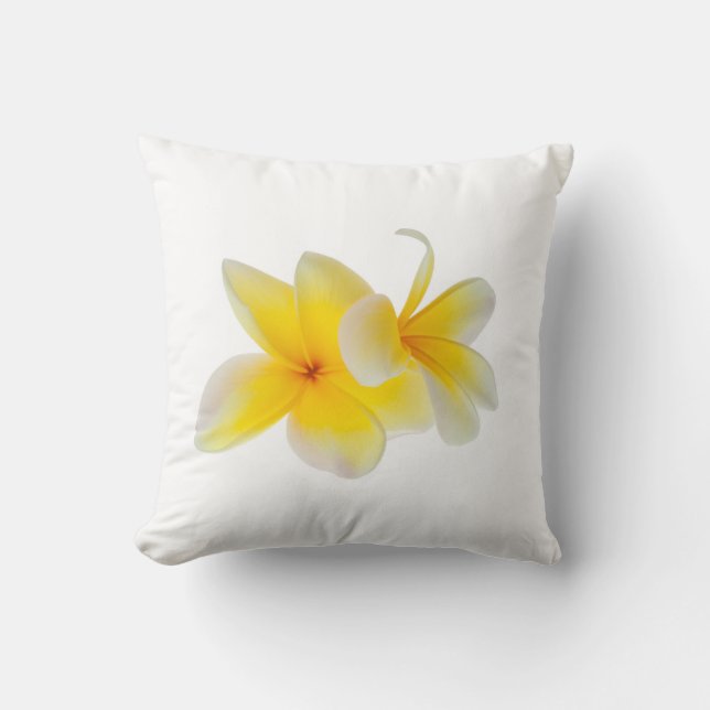 Plumeria Flowers Hawaiian White Yellow Frangipani Throw Pillow (Front)