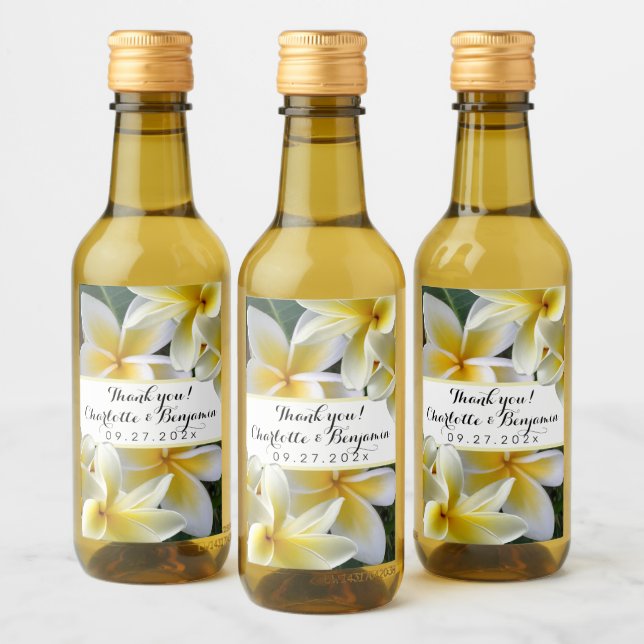 Plumeria Flowers Mini Wedding Wine Bottle Labels (Bottles)