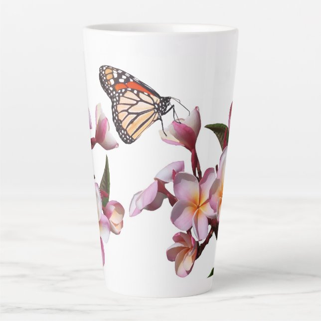 Plumeria Flowers Monarch Butterfly Latte Mug (Front)