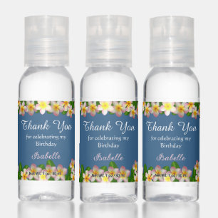 Plumeria Flowers on Blue Thank You Birthday Favor Hand Sanitizer