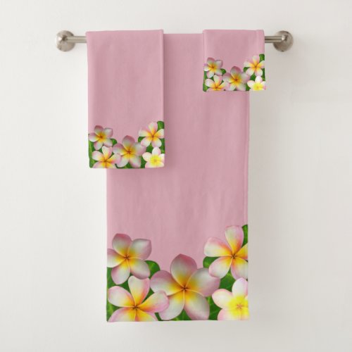 Plumeria Flowers on Light Pink Bath Towel Set