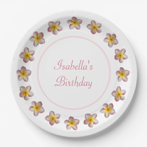 Plumeria Flowers on White Birthday Paper Plates