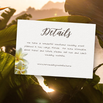 Plumeria Flowers Wedding Details Enclosure Cards by sandpiperWedding at Zazzle
