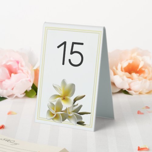 Plumeria Flowers Wedding Standing Number Table Tent Sign