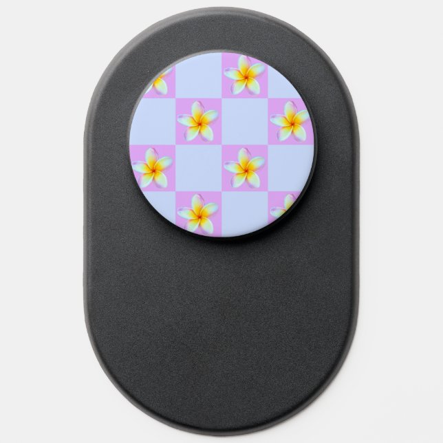 Plumeria Flowers with Checkered Pattern PopSocket (Popsocket)