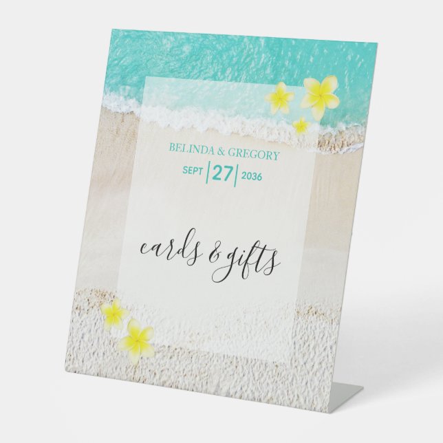 Plumeria Frangipani Beach Wedding Cards Gifts Pedestal Sign (Front)