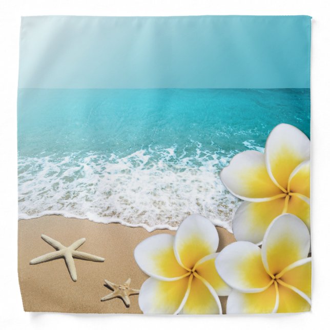Plumeria Frangipani Flowers Tropical Beach Bandana (Front)