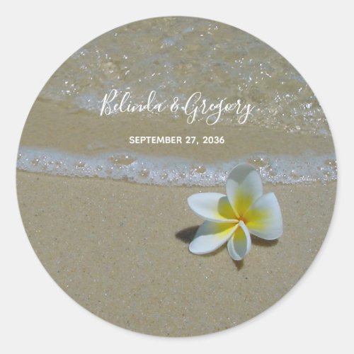 Plumeria Frangipani On Sand Wedding Classic Round Sticker