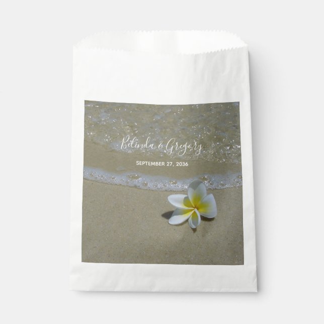 Plumeria Frangipani On Sand Wedding Favor Bag (Front)