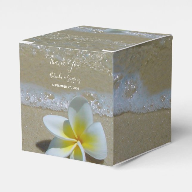 Plumeria Frangipani On Sand Wedding  Favor Boxes (Front Side)