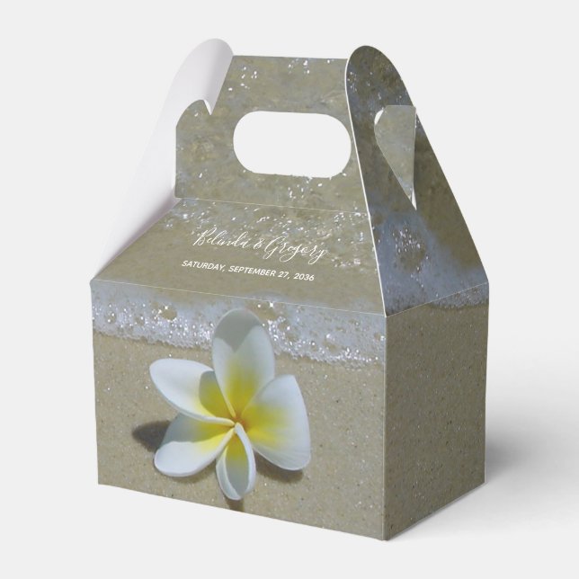 Plumeria Frangipani On Sand Wedding Favor Boxes (Front Side)