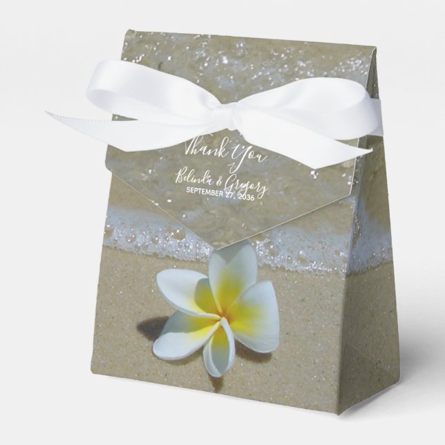 Plumeria Frangipani On Sand Wedding Favor Boxes (Front Side)