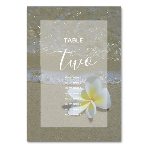 Plumeria Frangipani On Sand Wedding Guest Names Table Number