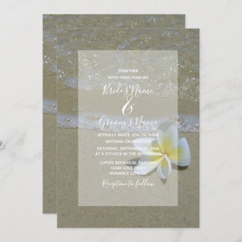 Plumeria Frangipani On Sand Wedding Invitations