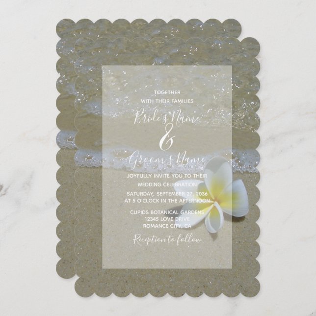 Plumeria Frangipani On Sand Wedding Invitations (Front/Back)