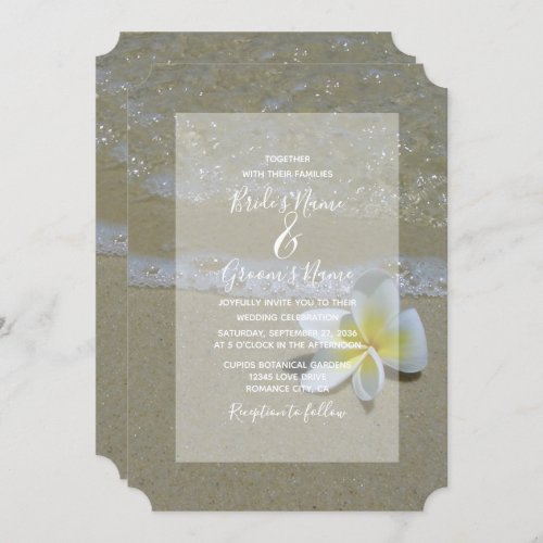 Plumeria Frangipani On Sand Wedding Invitations