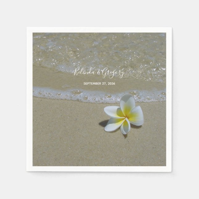 Plumeria Frangipani On Sand Wedding Napkins (Front)