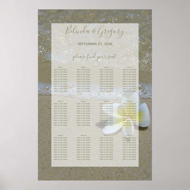 Plumeria Frangipani On Sand Wedding Seating Chart (Front)