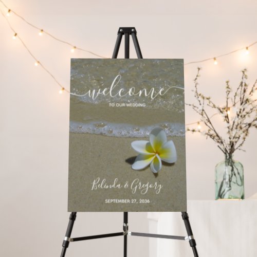 Plumeria Frangipani On Sand Wedding Welcome Sign