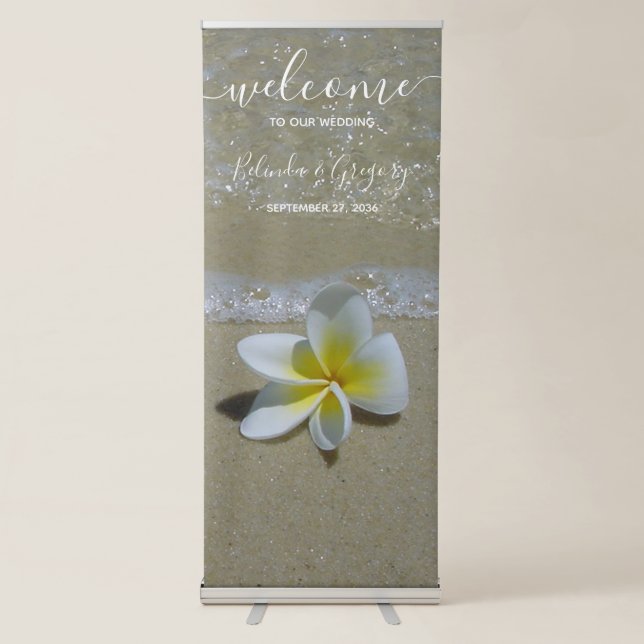Plumeria Frangipani On Sand Wedding Welcome Sign (Front)