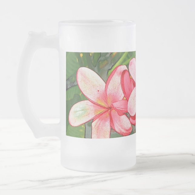 Plumeria Frosted Glass Beer Mug (Left)