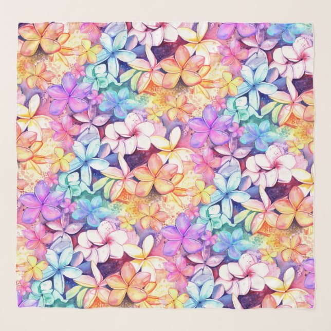 Plumeria Fun Watercolor Hawaiian Sarong Scarf (Front)