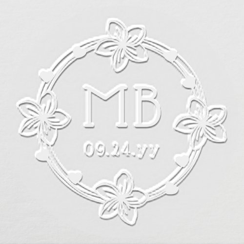 Plumeria Heart Monogram Wedding Personalized Embosser