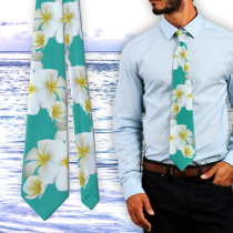 Plumeria Lagoon Blue-Green Hawaiian Flowers Tie