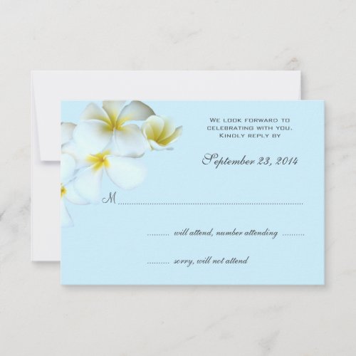 Plumeria on Blue Wedding Invitation Reply Cards